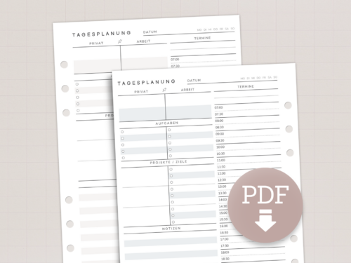 Tagesplaner A5: PDF Planereinlagen für Arbeit & Privat | 5 Farben | PDF Download | 1 Tag 1 Seite