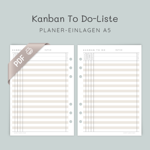 A5 Kanban Planer Einlagen | PDF Download | 5 Farben | Aufgaben sortieren, Fokus behalten, ideal für berufliche & private Projekte