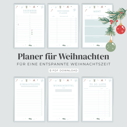 Weihnachtsplaner 2026 PDF | Weihnachtsplaner zum Ausdrucken | Wunschzettel, Geschenkeplaner, Tagesablauf & Checklisten