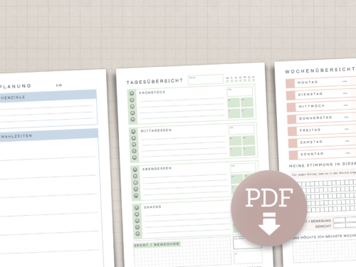 Ernährungstagebuch PDF Vorlage A4 | Food Log mit Mahlzeitenplanung, Kalorien & Wochenrückblick