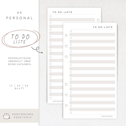 To-Do-Liste A6 Personal Planer-Einlagen | flexibel nutzbar | 6-fach gelocht | 100 g Papier