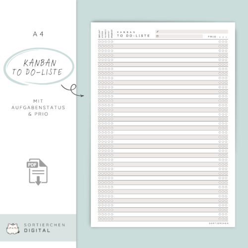 Kanban To-Do Liste zum Ausdrucken | Aufgaben priorisieren & Status verfolgen | PDF A4 | Arbeit, Home-Office & Haushalt