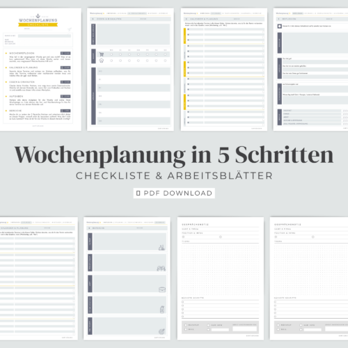 Wochenplanung in 5 Schritten | Checkliste Wochenplanung mit Reflexion, Aufgaben & Lebensbereichen | PDF