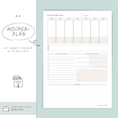 Wochenplaner mit Habit Tracker | A4 PDF Printable | horizontal & vertikal
