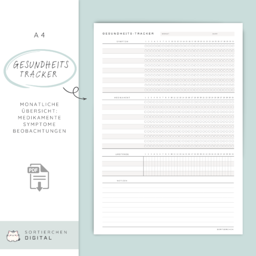 Gesundheits-Tracker Vorlagen-Bundle | Symptome, Medikamente, Routinen