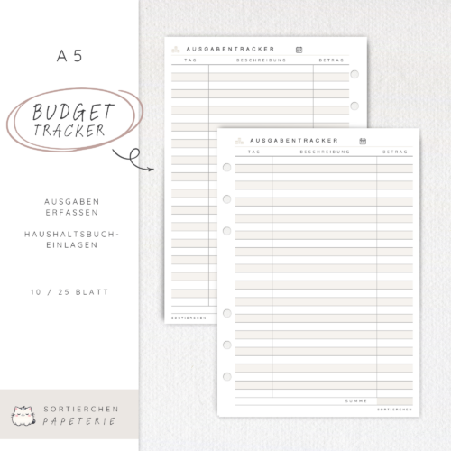 Budget tracken Planer-Einlagen A5 Haushaltsbuch 5 Farben