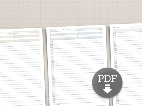 Tagesplan Uhrzeiten PDF Vorlage mit Fokus, To Do-Liste & Braindump | Time Blocking Vorlage