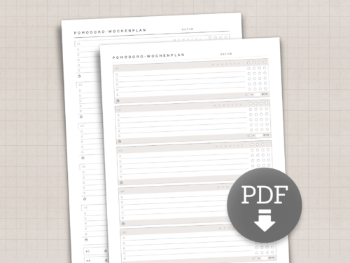 Pomodoro Wochenplan | To Do-Liste mit Zeitblöcken | A4 PDF Download