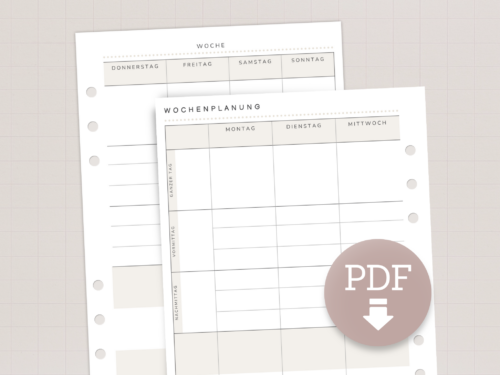 Wochenübersicht vertikal | A5 Einlagen undatiert | PDF Download | 1 Woche auf 2 Seiten