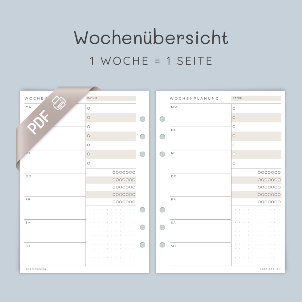 Planer-Einlagen Ringbuchplaner A5 Wochenplanung PDF zum Ausdrucken - Titelbild der Vorlagen