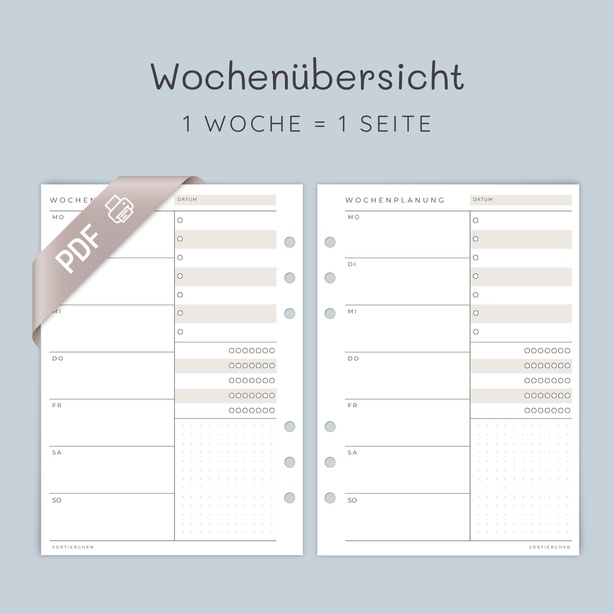 Planer-Einlagen Ringbuchplaner A5 Wochenplanung PDF zum Ausdrucken - Titelbild der Vorlagen
