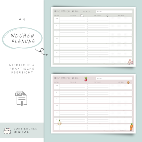 Wochenplaner A4 zum Ausdrucken | Wochenplan Kinder & Familie | Wochenplaner zum Aufhängen | Wochenplan Vorlage PDF | Wochenplan digital