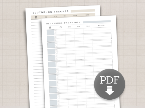 Blutdruck Tabelle A4 zum Ausdrucken | PDF Bundle | 2 Varianten | 5 Farben | Blutdrucktagebuch