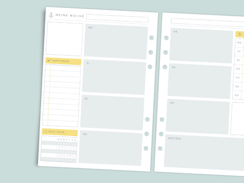 Wochenplaner mit Habit Tracker | Planer Einlagen A5 deutsch | Wochenübersicht mit Essensplaner