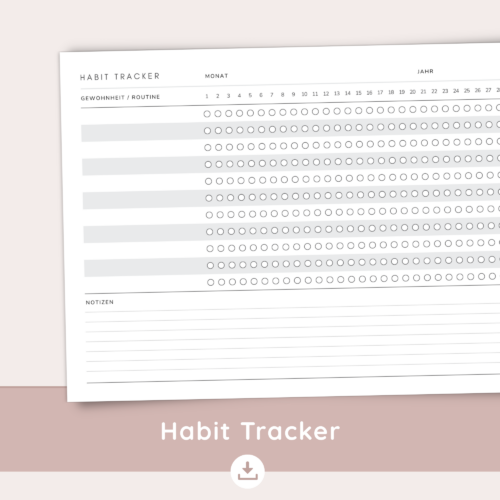 Habit Tracker Deutsch A4 PDF | 5 Farben | Monatlicher Gewohnheiten Tracker zum Ausdrucken