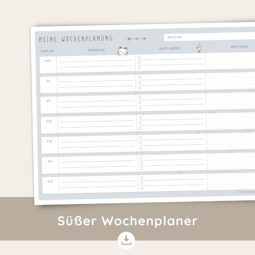 Wochenplaner A4 zum Ausdrucken | Wochenplan Kinder & Familie | Wochenplaner zum Aufhängen | Wochenplan Vorlage PDF | Wochenplan digital