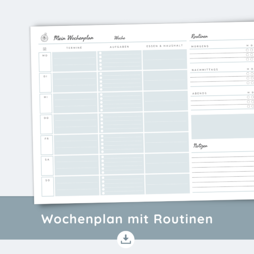 Wochenplaner PDF | Undatiert mit Routinen | Wochenübersicht mit Habit Tracker, Essen & Haushalt