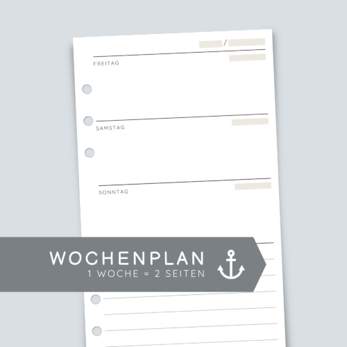 A6 Planer Einlagen Wochenübersicht | Personal Ringplaner | undatiert | 1 Woche auf 2 Seiten | 26 oder 52 Wochen