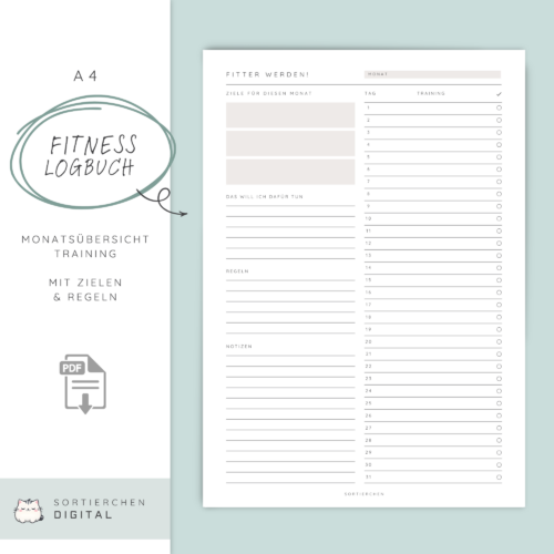 Workout Tracker PDF | Fitness Tracker & Training Log | Fitness Ziele verfolgen | Printable Fitness Journal A4 | Sporttagebuch Bundle