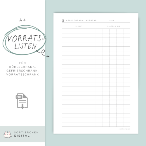 Inventarlisten Bundle A4 | Kühlschrank Inventar, Tiefkühl Inventar & Vorratsliste | PDF zum Ausdrucken | Vorräte organisieren