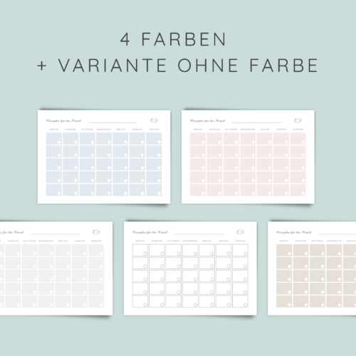 Menüplan + Einkaufsliste für 1 Monat zum Ausdrucken | Essensplanung deutsch