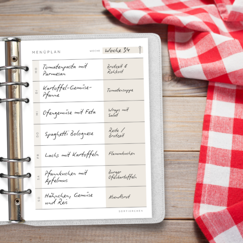 Essensplanung A5 | Planer-Einlagen für Mahlzeiten & Menüplan | Wochenplan Essen | Ringplaner Einlagen