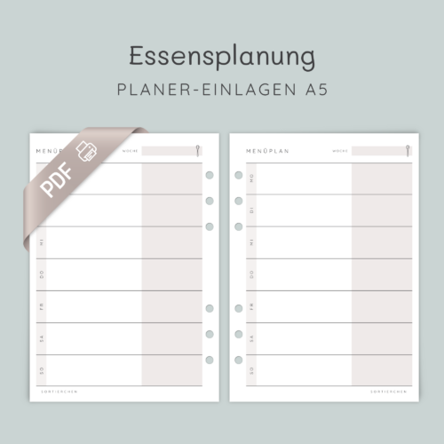 Essensplaner A5 zum Ausdrucken | Menüplan Woche PDF | Digitale Planer Einlagen | Essensplanung Wochenplan | OneNote GoodNotes