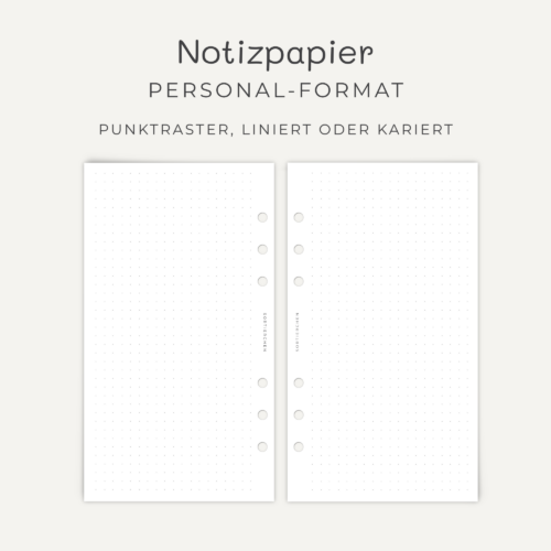 Ringbucheinlagen Personal Format | Notizpapier liniert kariert Punktraster | 30 Blatt Nachf&uuml;llpapier f&uuml;r Ringplaner