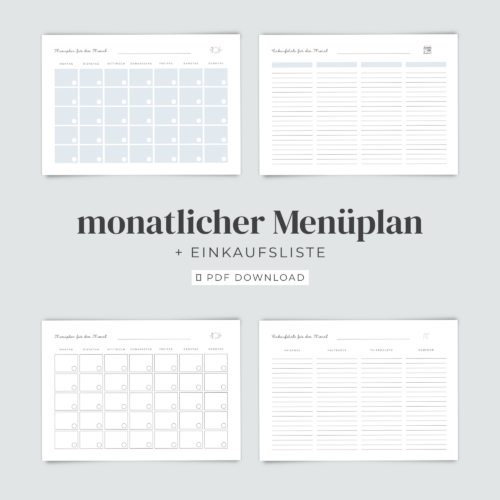 Menüplaner PDF A4 | Essensplan Familie ausdrucken | Menüplan digital deutsch | Mahlzeitenplaner + Einkaufsliste