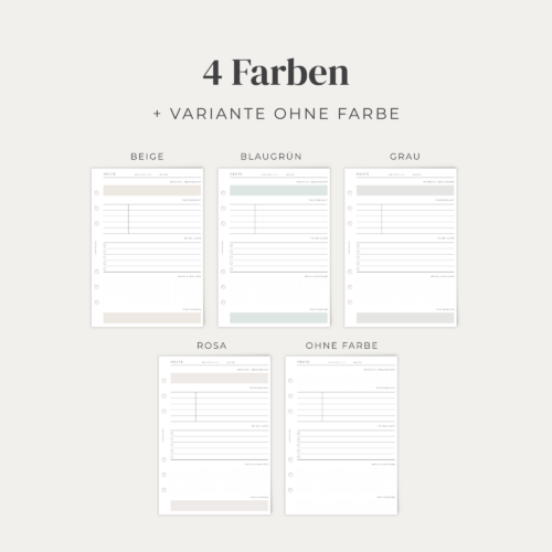 Tagesplaner A5 Einlagen | 1 Tag pro Seite | 30 Blatt auf 100g Papier | Undatierter Tageskalender für 6-Ring-Planer